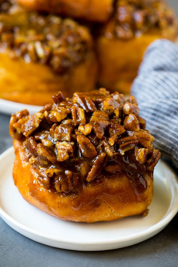 Sticky Buns Recipe | Sweet Rolls | Cinnamon Rolls #breakfast #brunch #cinnamon #pecans #bajap #bread Sticky buns topped with caramel and pecans.