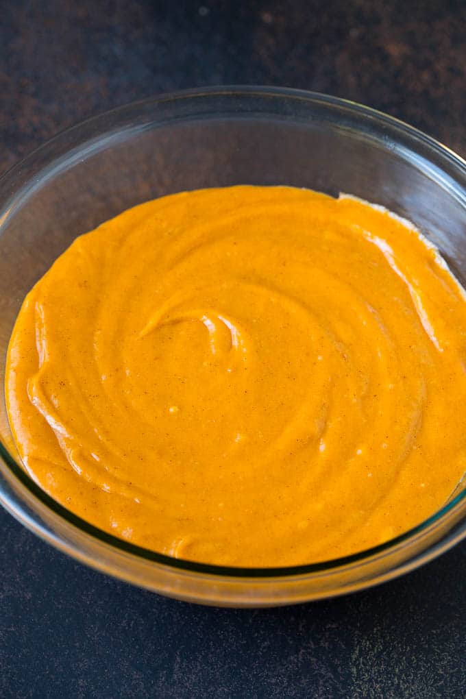 Pumpkin Cupcakes Recipe | Pumpkin Cake #cake #cupcakes #pumpkin #frosting #baking #fall #thanksgiving #bajap A bowl of batter.