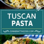 Tuscan Farfalle Pasta Recipe #pasta #cheese #spinach #mushrooms #dinner #bajap