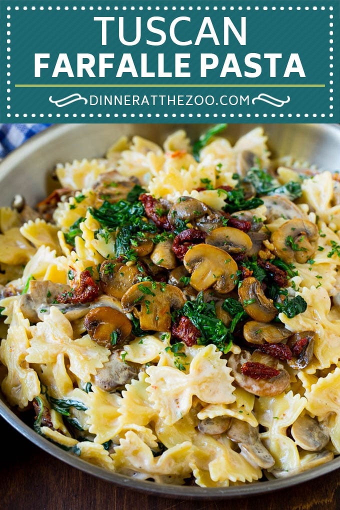 Tuscan Farfalle Pasta Recipe #pasta #cheese #spinach #mushrooms #dinner #bajap