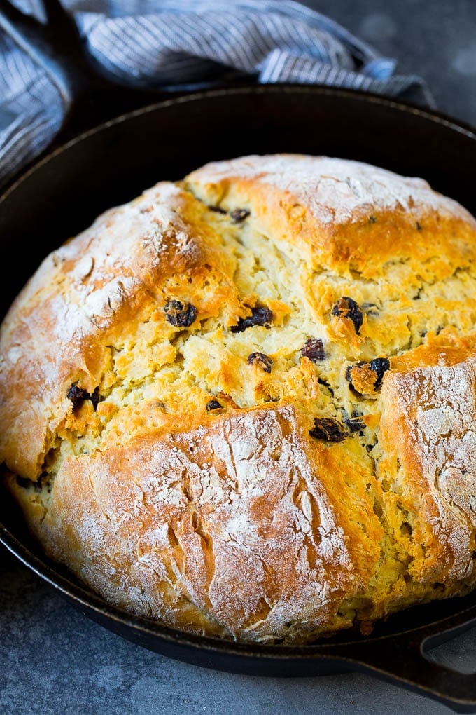 Irish Soda Bread Recipe #bread #baking #stpatricksday #sidedish #bajap Irish soda bread baked in a cast iron skillet.