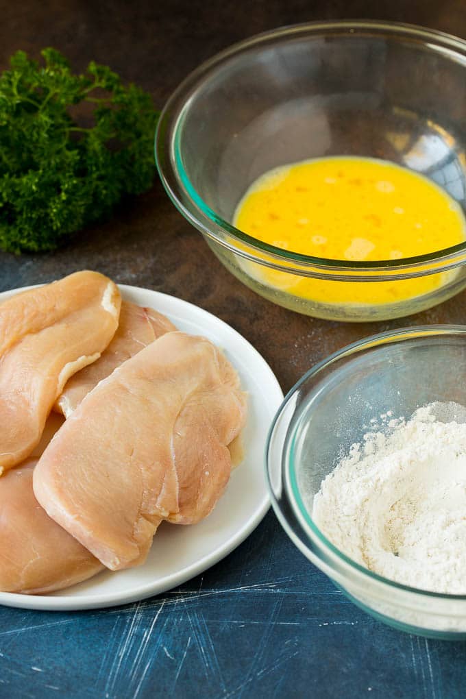 Chicken Francese Recipe #chicken #lemon #dinner #bajap Chicken breasts, seasoned flour and egg batter.