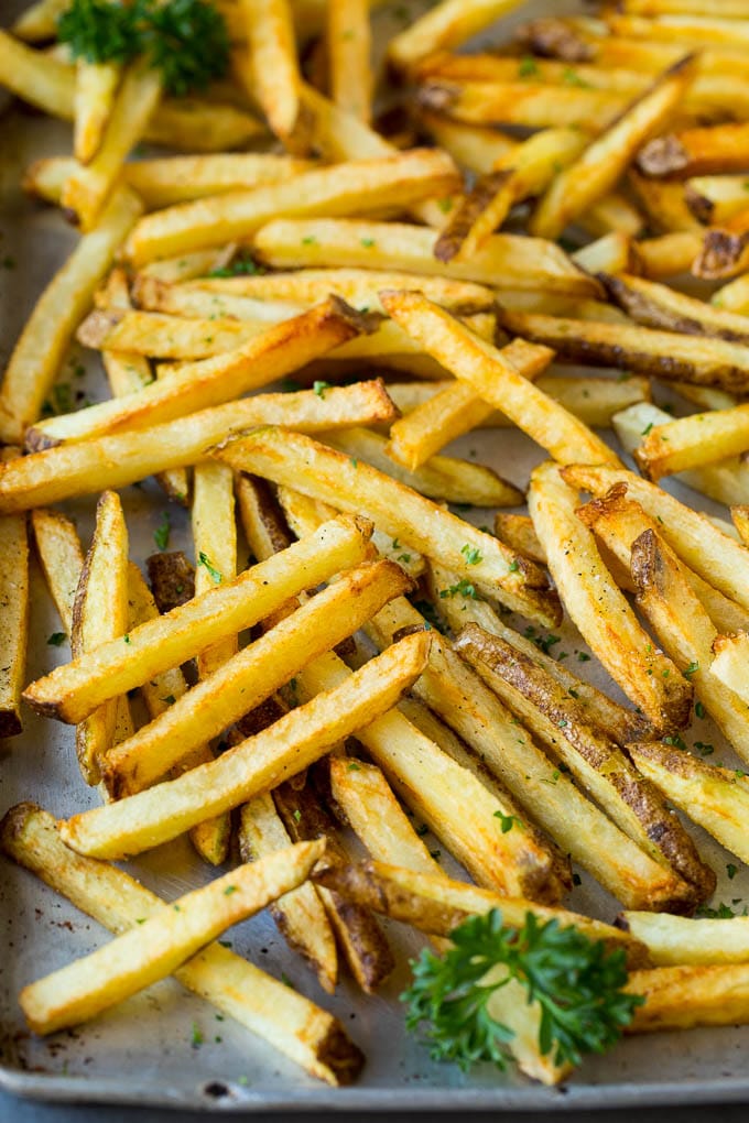 Homemade French Fries Recipe #potatoes #fries #dinner #bajap Homemade french fries on a sheet pan.