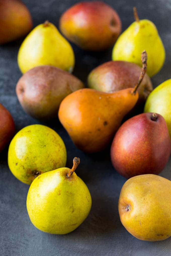 Pear Salad Recipe #salad #pears #fall #winter #dinner #bajap Assorted whole pears.