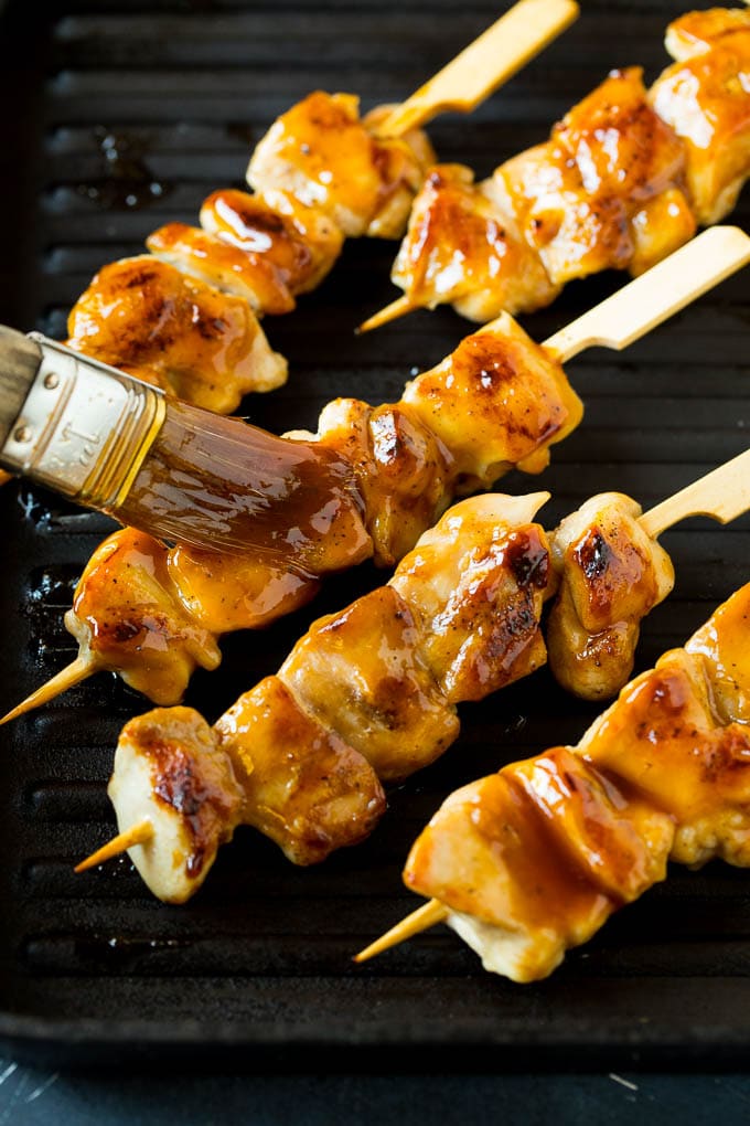 Chicken Yakitori Recipe | Grilled Chicken #chicken #grilling #dinner #bajap A basting brush putting sauce onto grilled chicken yakitori..