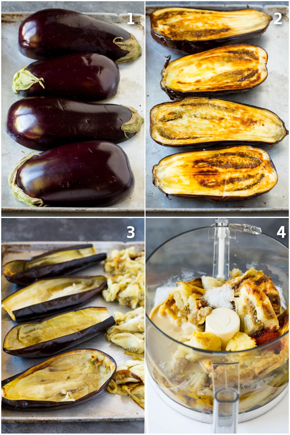 Baba Ganoush Recipe | Eggplant Dip #eggplant #appetizer #dip #healthy #glutenfree #lowcarb #bajap Process shots showing how to roast and puree eggplant.
