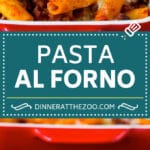 Pasta al Forno is hearty rigatoni noodles tossed in a savory meat sauce then topped with cheese and baked. #pasta #bajap