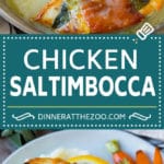 Chicken saltimbocca is chicken cutlets flavored with sage and prosciutto in a lemon sauce. #chicken #bajap