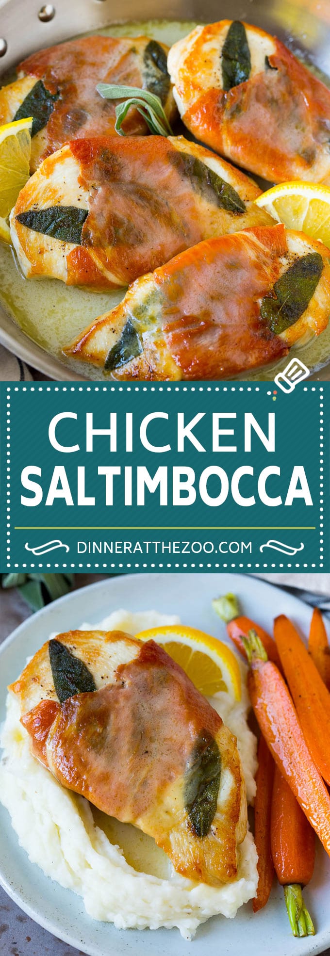 Chicken saltimbocca is chicken cutlets flavored with sage and prosciutto in a lemon sauce. #chicken #bajap