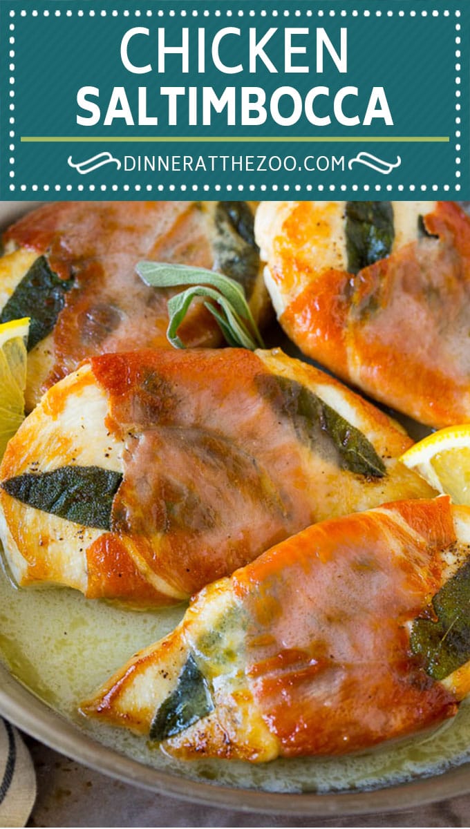 Chicken saltimbocca is chicken cutlets flavored with sage and prosciutto in a lemon sauce. #chicken #bajap