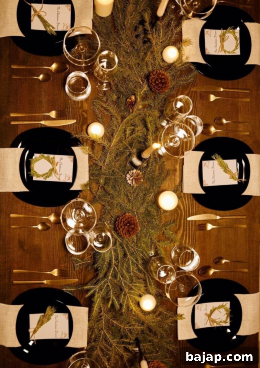A Christmas tablescape featuring strategically placed statement floral arrangements and foliage, designed to create a 'wow factor' with vibrant colors and varied textures.