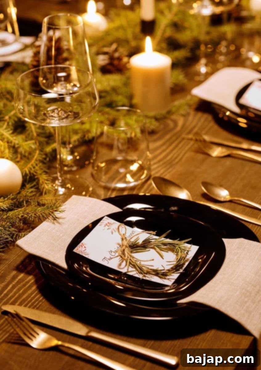 An example of a festive Christmas place setting, showcasing beautifully layered plates, napkins, and cutlery, customized for the holiday meal.