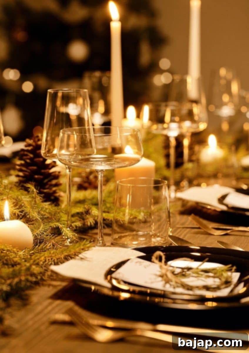 A modern Christmas tablescape showcasing muted greens, reds, and browns, with minimalist decor and natural elements, creating a sophisticated and simple beauty.