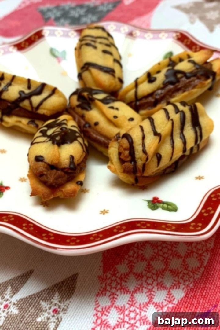 Austrian Spritz cookies, aka Spritzgebäck, filled with a delicious chocolate ganache. The perfect Christmas treat for cookie lovers!