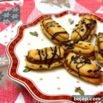 Austrian Spritz cookies, aka Spritzgebäck, filled with a delicious chocolate ganache. A must-try Christmas cookie!