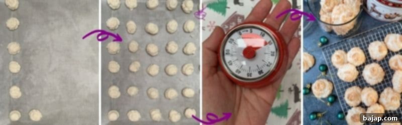 Piped coconut busserl on a baking tray