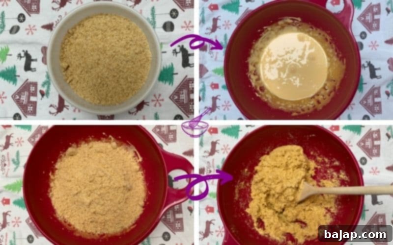 Ground walnuts and rum being folded into the foamy egg yolk mixture with a wooden spoon in a mixing bowl.