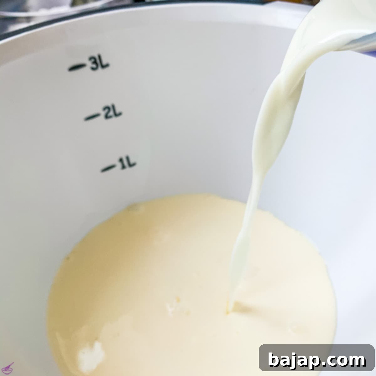 Begin by adding the milk and heavy cream to a large mixing bowl.