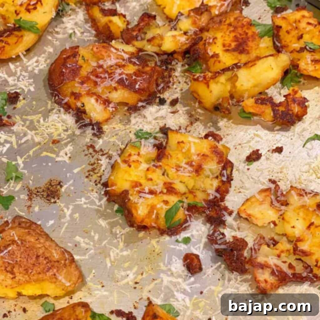 Crispy garlic smashed potatoes that are the perfect finger food appetizer to start your Christmas dinner! You can make them in an oven or an air-fryer, and it's sure to be a hit with the whole family!