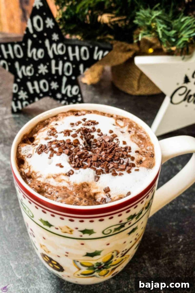 ready to drink hot chocolate with rum and chocolate sprinkles