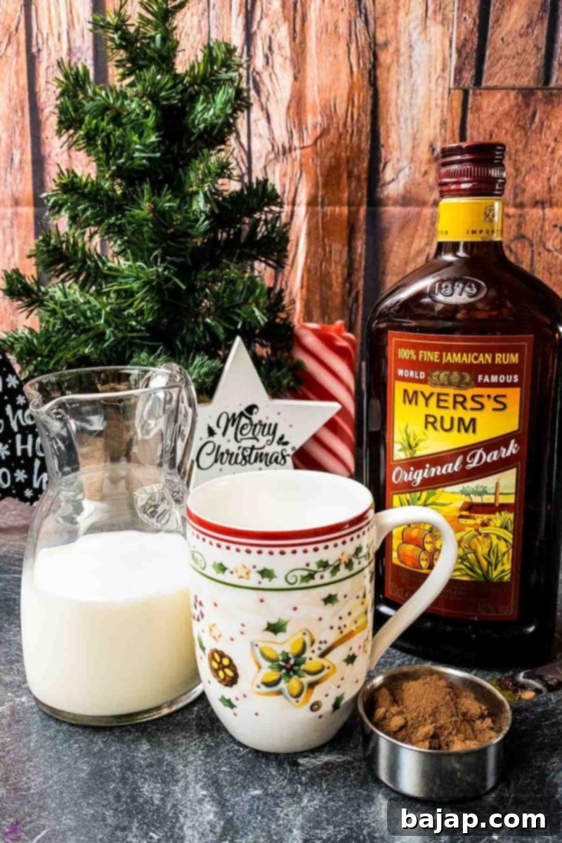The three delicious ingredients for a hot chocolate with rum!