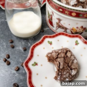 Delicious, ready-to-eat chocolate espresso crinkle cookies! Perfect for the holidays!