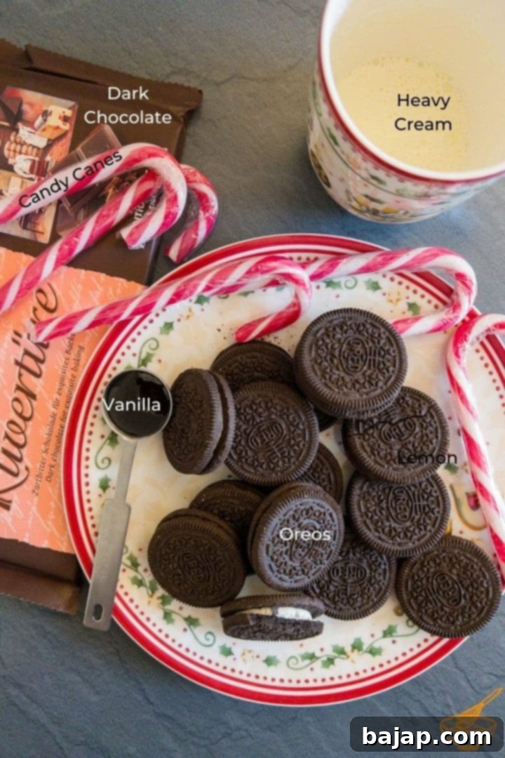 Fresh ingredients laid out for making Oreo candy cane cake pops