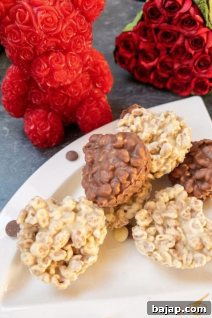 puffed rice hearts with two kinds of chocolate ready to eat