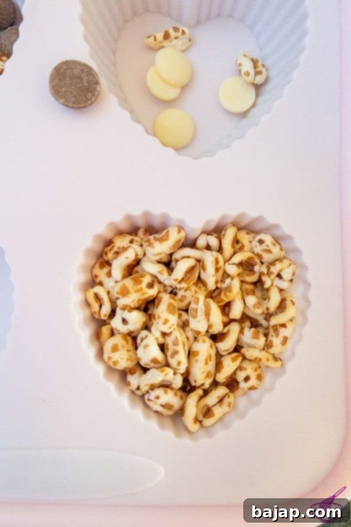 Valentines Day Double Chocolate Puffed Rice Hearts 4 Puffed spelt ready to be mixed with melted chocolate
