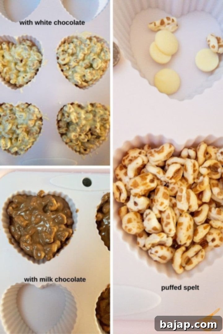 puffed spelt with white and milk chocolate