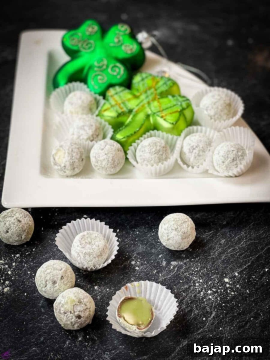 St Patricks Day Emerald Matcha Truffle Delight 2 Matcha Green Tea Truffles ready to eat, beautifully dusted with green tea powder