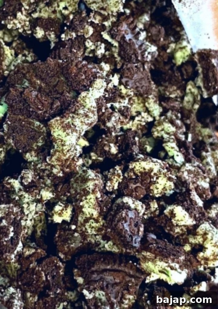 Coarsely crushed mint Oreo crumbs, perfect for a pudding cake base