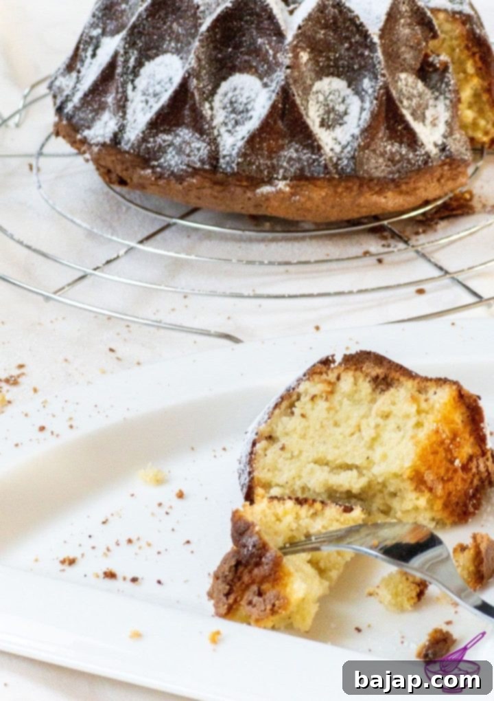 A delicious vintage whipping cream cake dusted with powdered sugar, ready to be served.