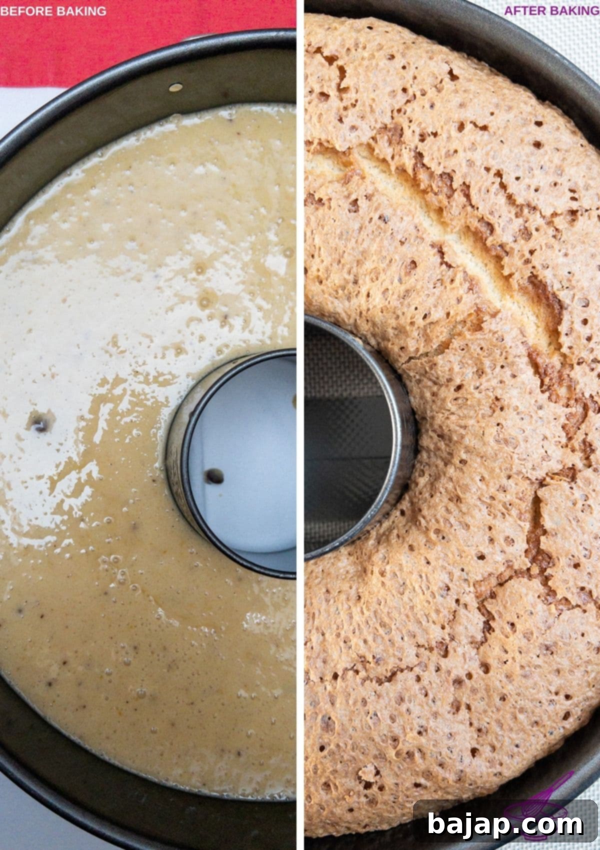 Potato flour eggnog cake before and after baking