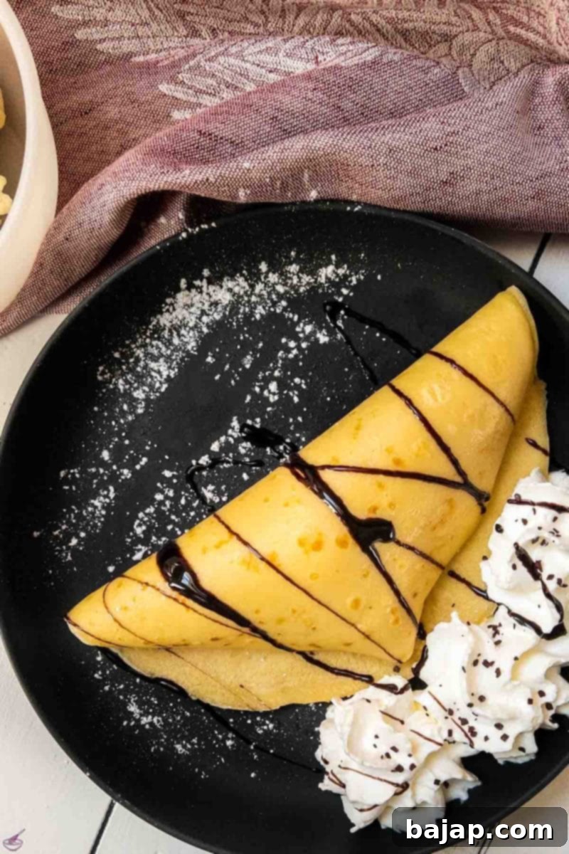 Two golden-brown pancakes filled with creamy vanilla ice cream, drizzled with rich chocolate sauce, and topped with fluffy whipped cream and chocolate sprinkles.
