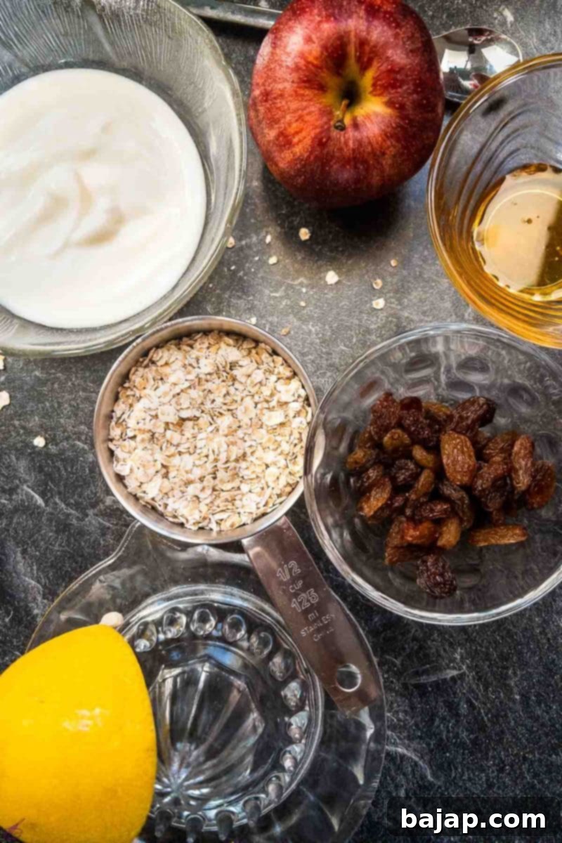 Ingredients for a delicious yogurt apple breakfast bowl. 