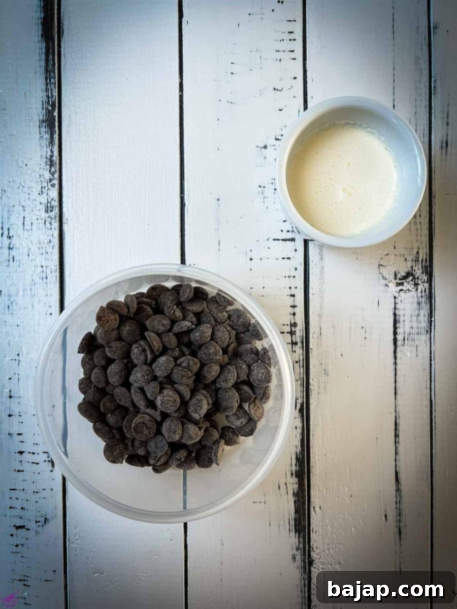 Chocolate chips and heavy cream. 