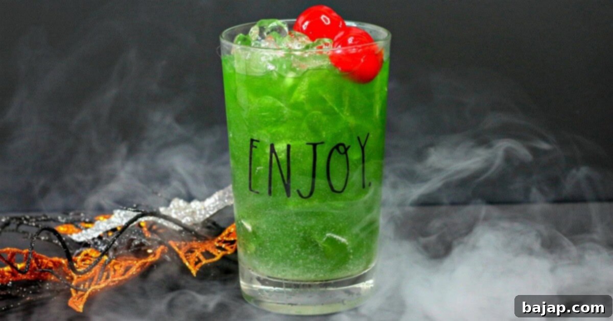 Sparkly and spooky green Witches Brew Drink for Halloween, shimmering like magic.