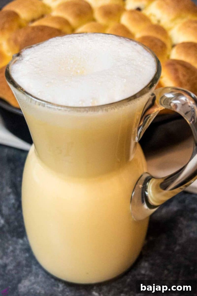 Quick and Creamy Vanilla Sauce 2 Carafe with ready to eat vanilla sauce.
