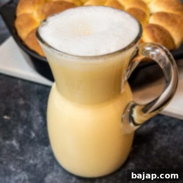 Quick and Creamy Vanilla Sauce 4 Carafe with ready to eat vanilla sauce.