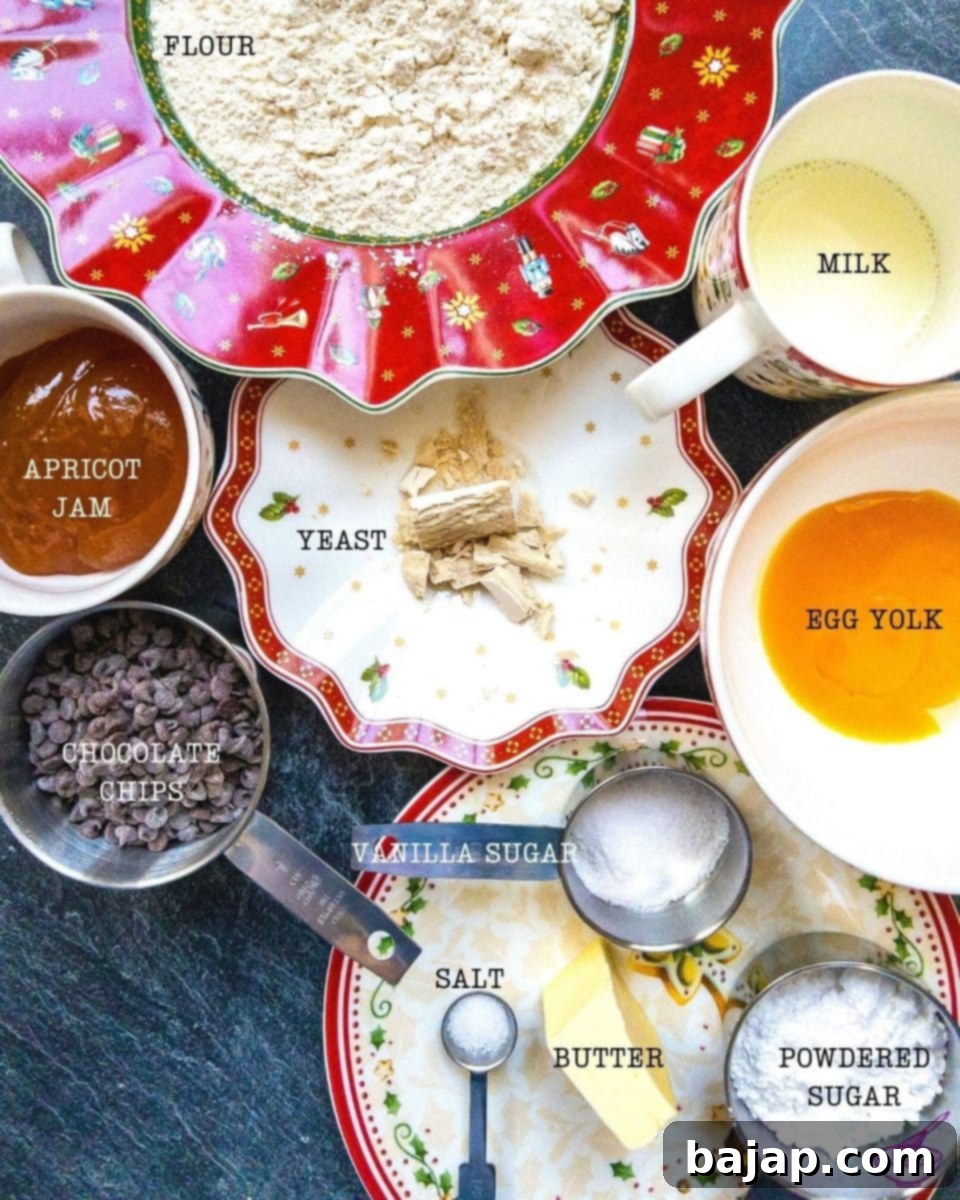 All the ingredients neatly laid out to make delicious Buchteln at home.