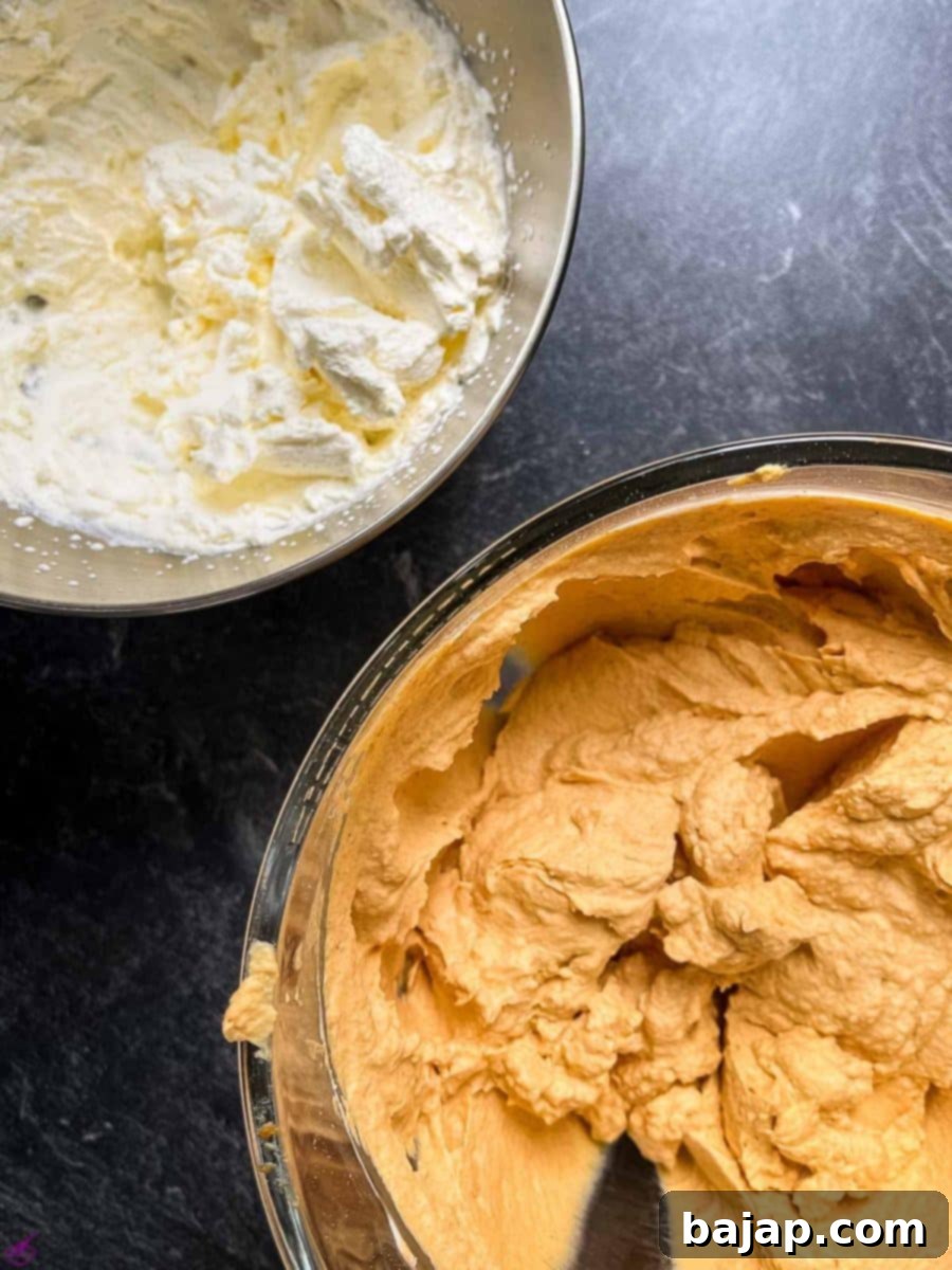 Whipped cream and pumpkin cream cheese filling.