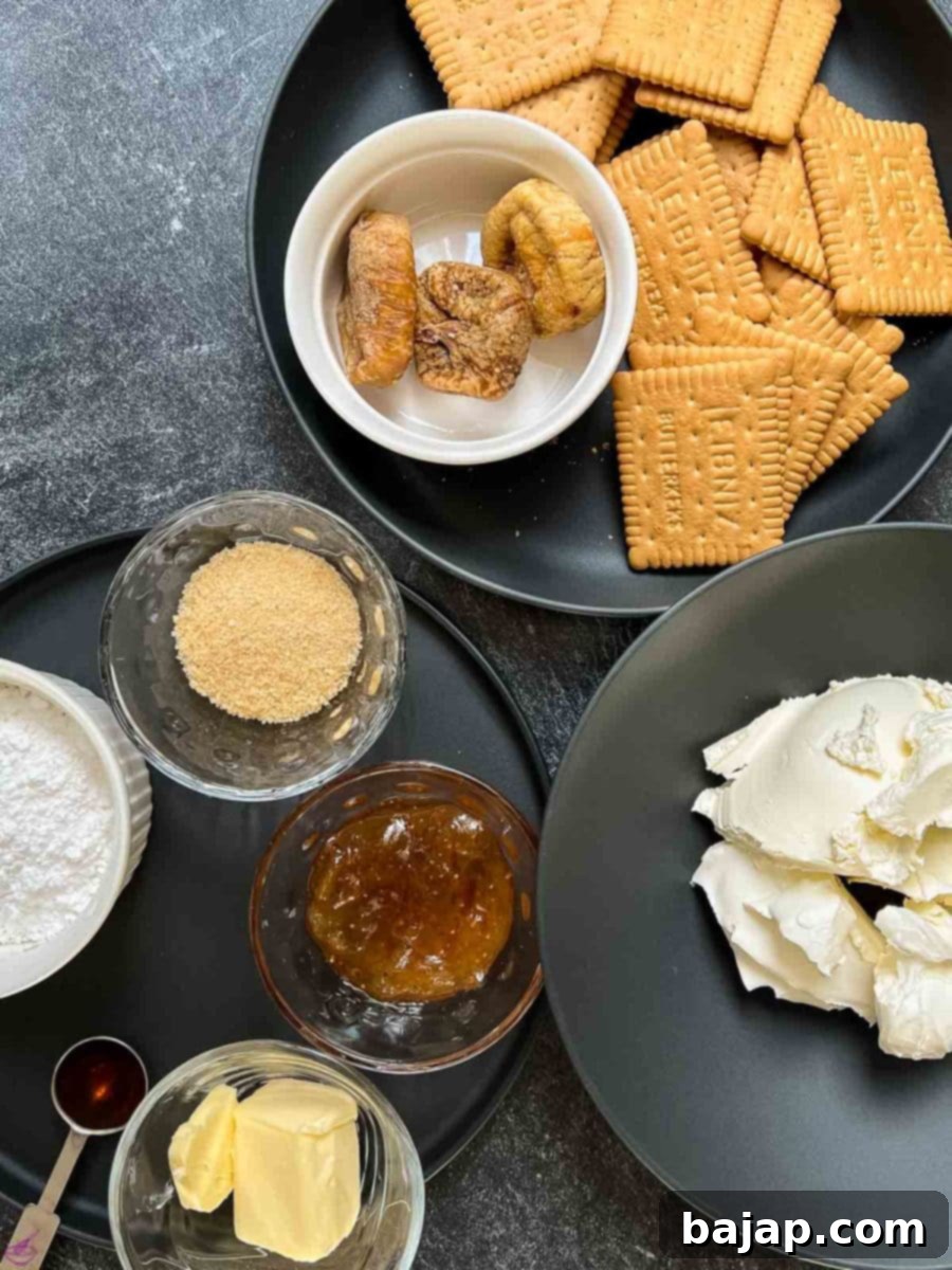 Yummy ingredients for a delicious no bake fig cheesecake in a jar!