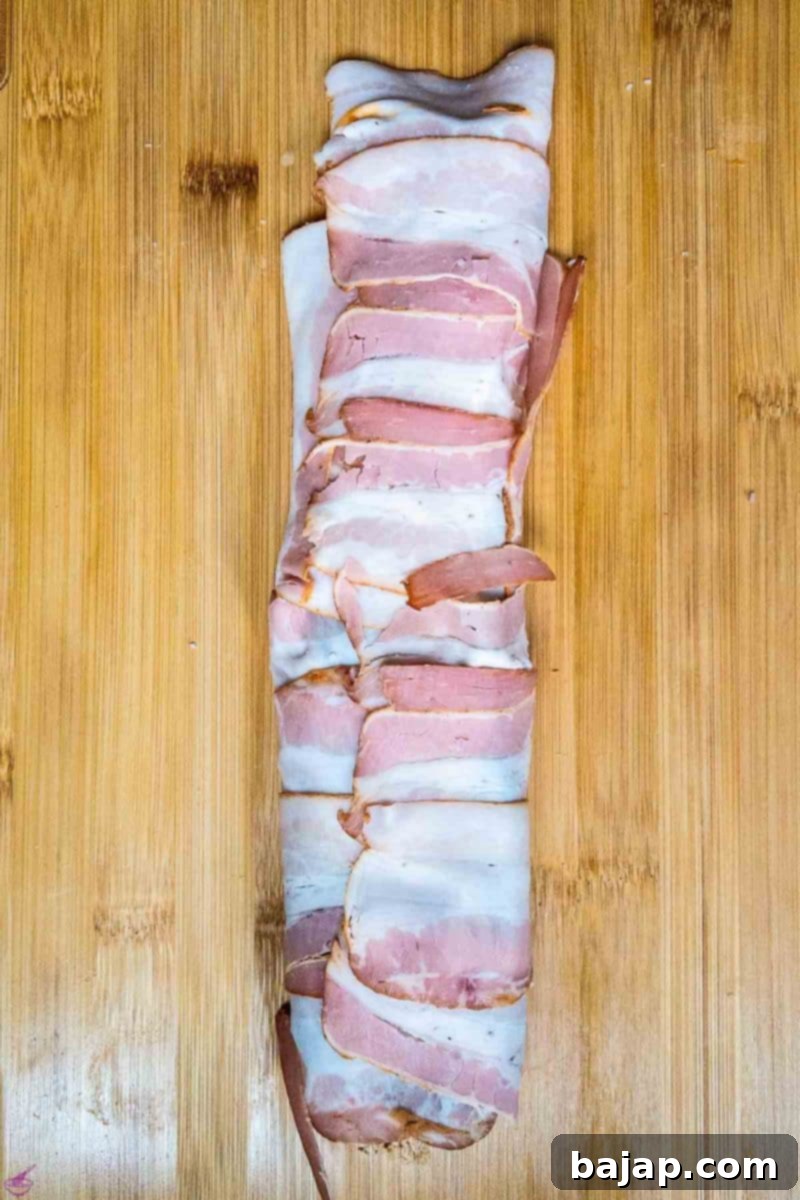 Bacon wrapped venison loin.