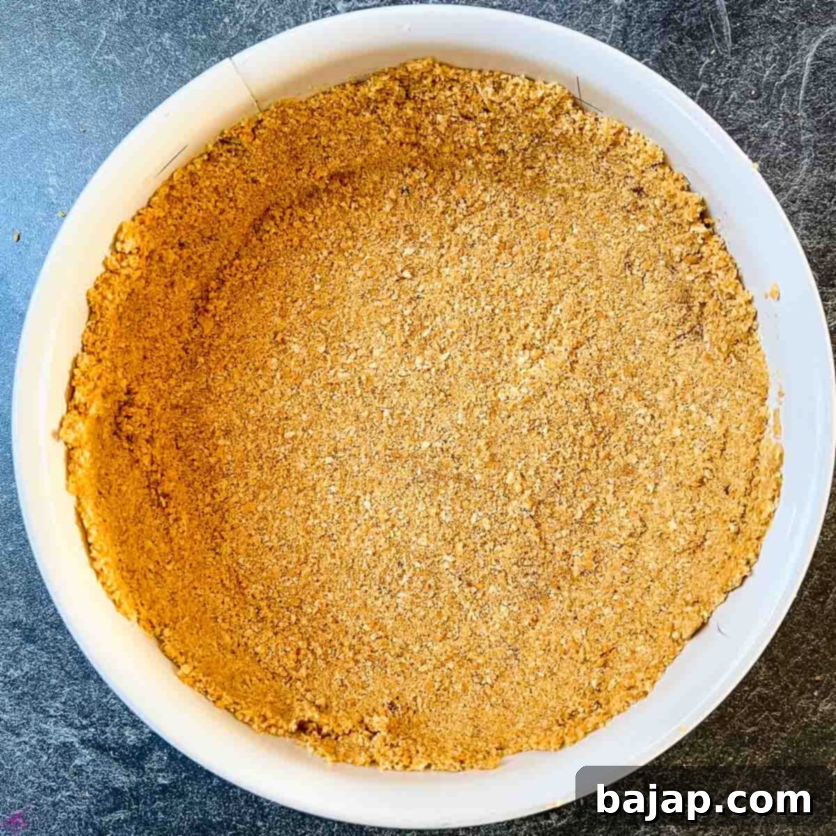 Preparing the spiced graham cracker crust for the no-bake eggnog cheesecake in a springform pan.