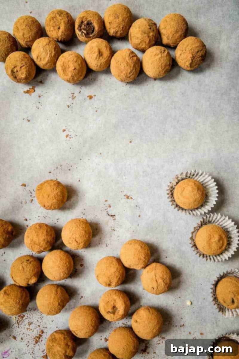 Delightful eggnog chocolates - covered with a thin layer of chocolate and rolled in Criollo cocoa powder.