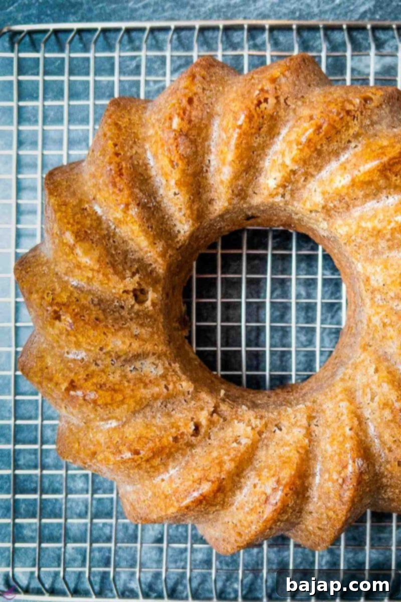The delicious chestnut bundt cake cooling on a wire rack after backing, ensuring perfect texture.