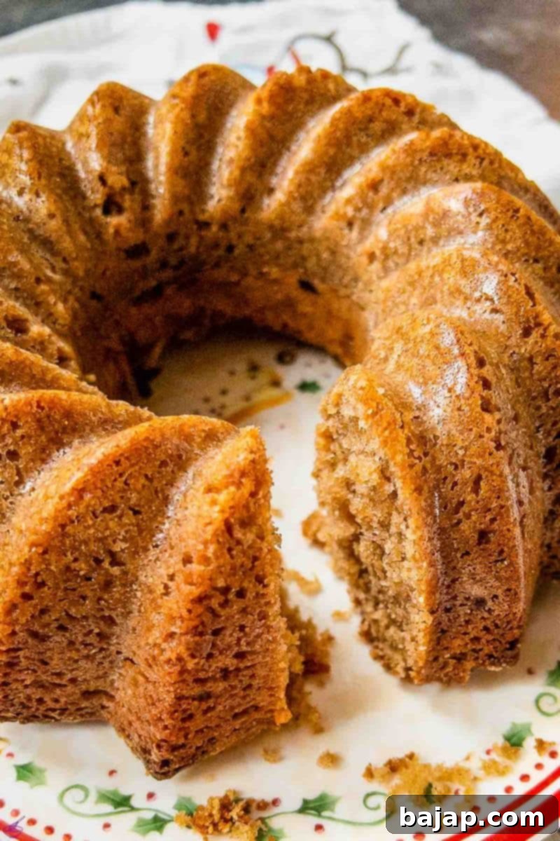 A slice revealing the marvelous texture of the chestnut bundt cake, showcasing its moist crumb and rich chestnut flavor.