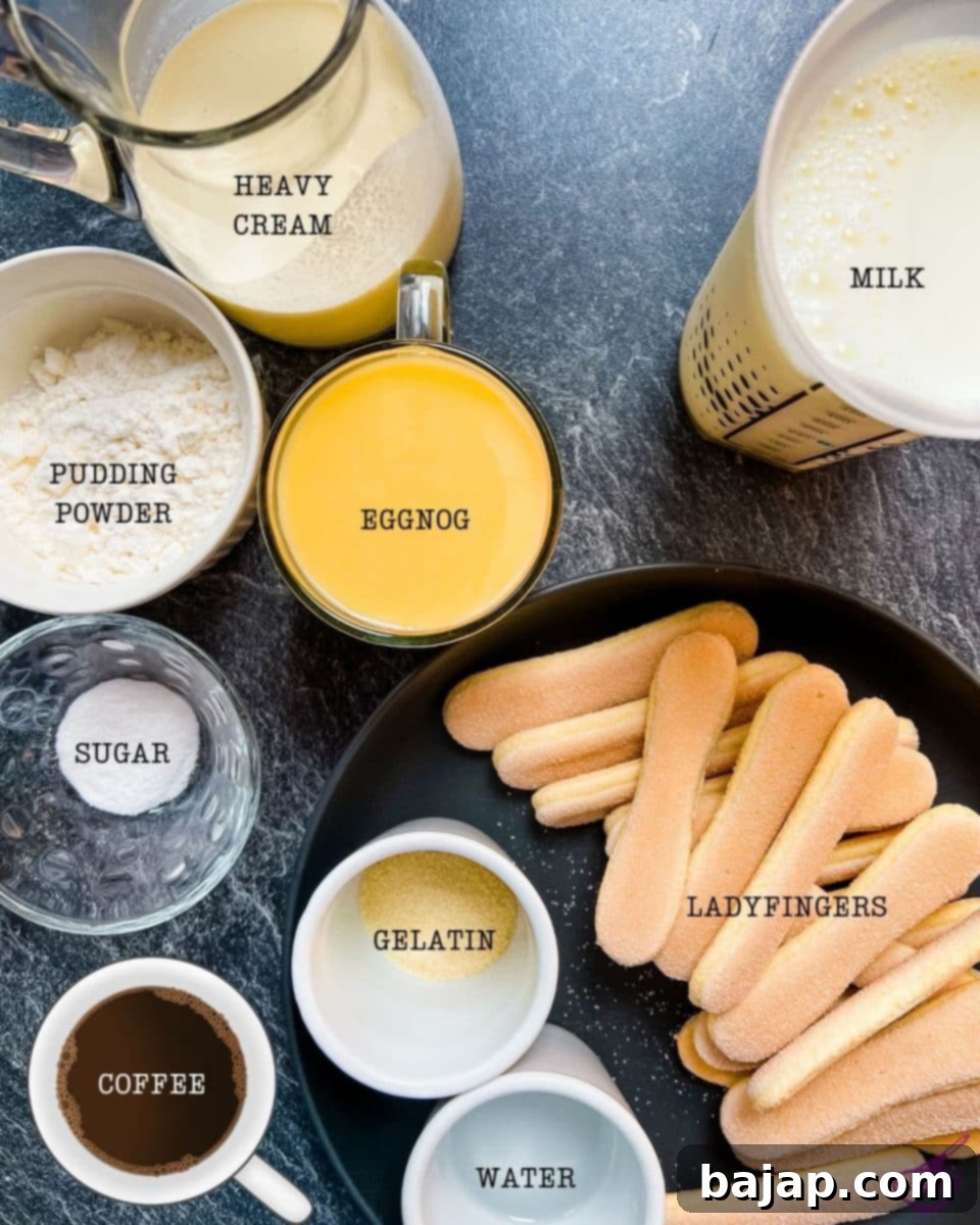 Ingredients for the no bake pudding dessert