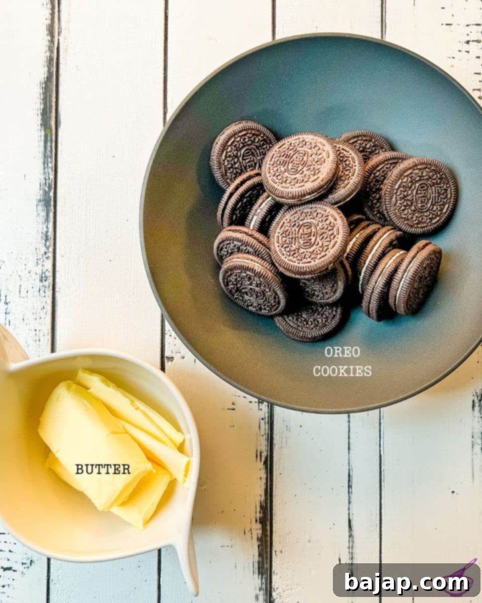 Ingredients laid out for the easy Oreo crust.